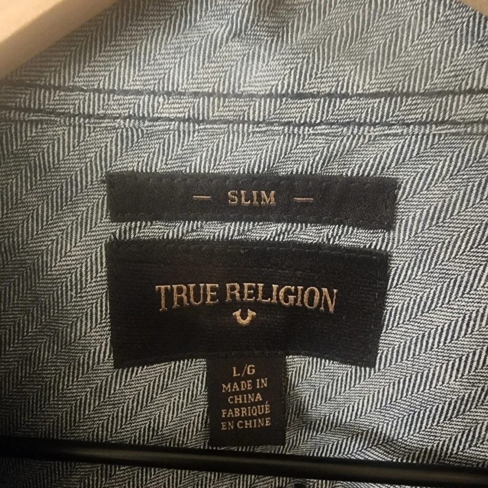 True Religion Slim Herringbone Button Down Long Sleeve Shirt Mens Large